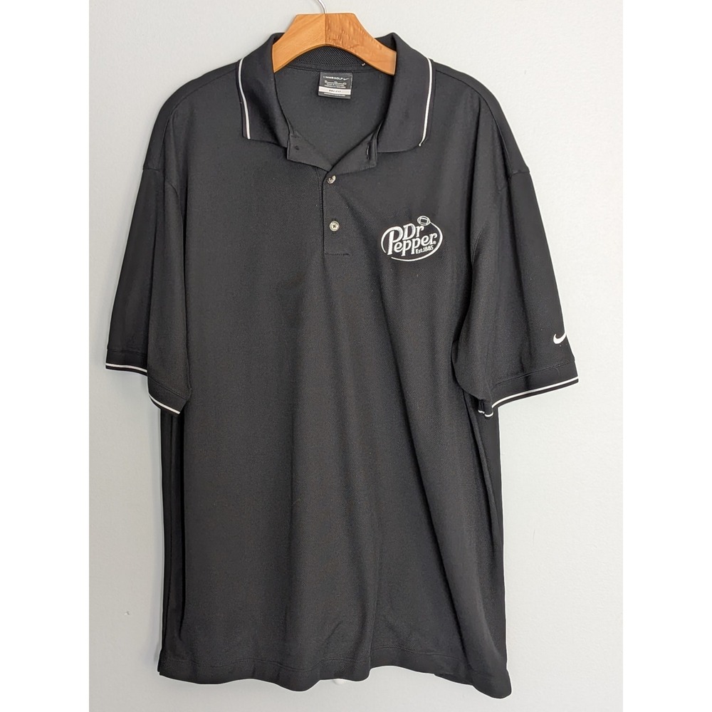 Nike Golf Mens XL Black Dr Pepper Embroidered Dri-FIT Polo Shirt Short Sleeve